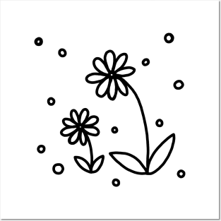 Daisies and Dots 2 - Black and White Posters and Art